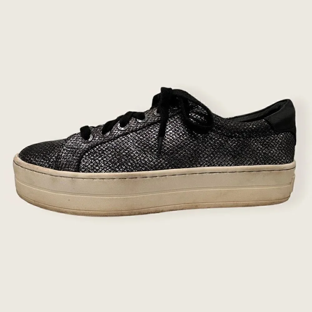 J/ Slides nyc metallic snakeskin platform sneakers women’s size 7.5 black